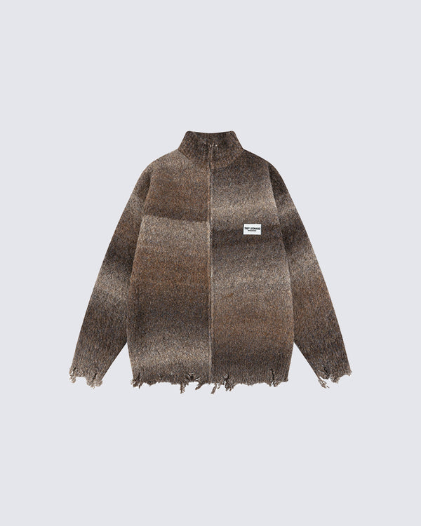 Gradient Distressed Hem Cardigan Sweater