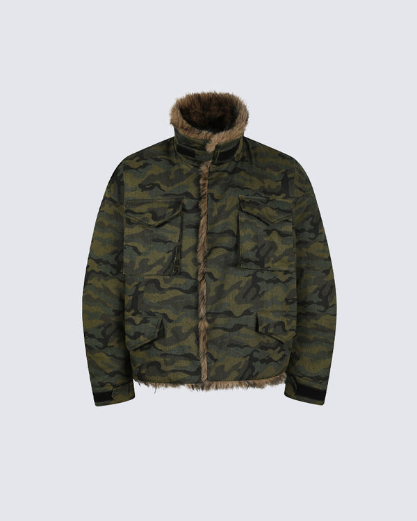 Fur Collar Camouflage Cotton Coat