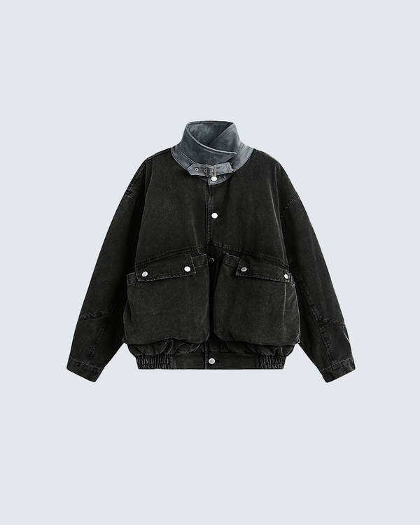 Black Washed Denim Utility Jacket