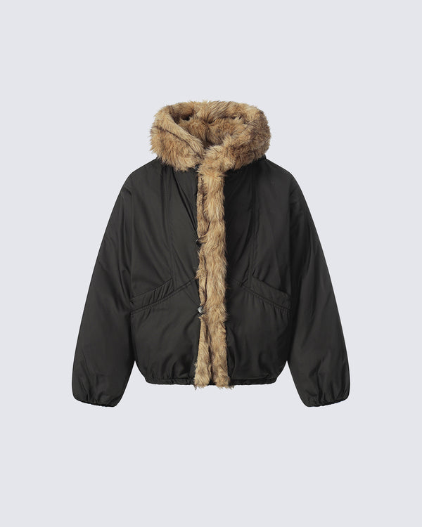 American Style Cool Fleece-Lined Fur Collar Jacket
