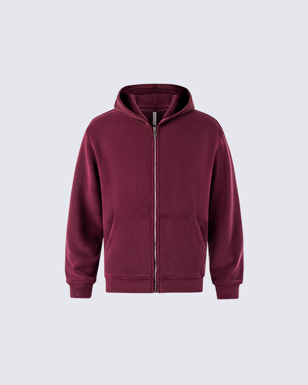 Solid Zip-Up Fleece Hoodie