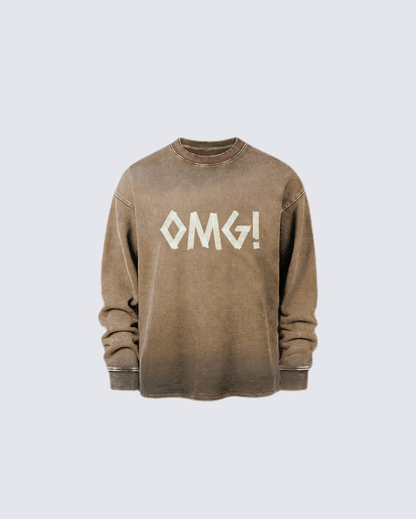 Omg Sticker Print Gradient Long Sleeve T-Shirt