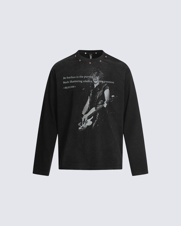 Distressed Rock Style Long Sleeve T-Shirt