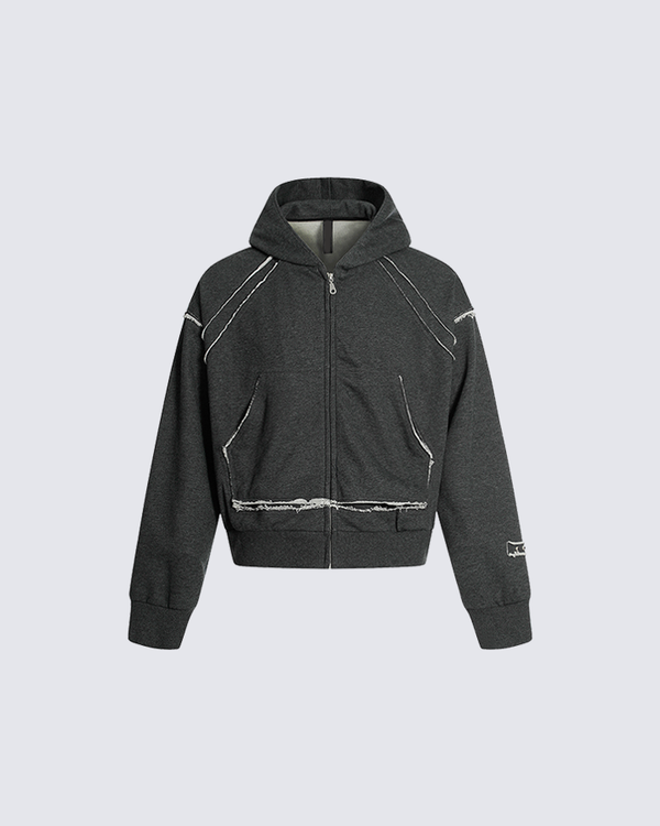 Contrast Stitch Cropped Zip Hoodie