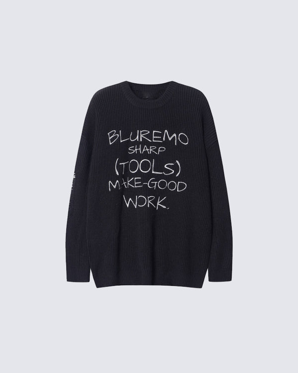 Letter Embroidery Crew Neck Knit Sweater