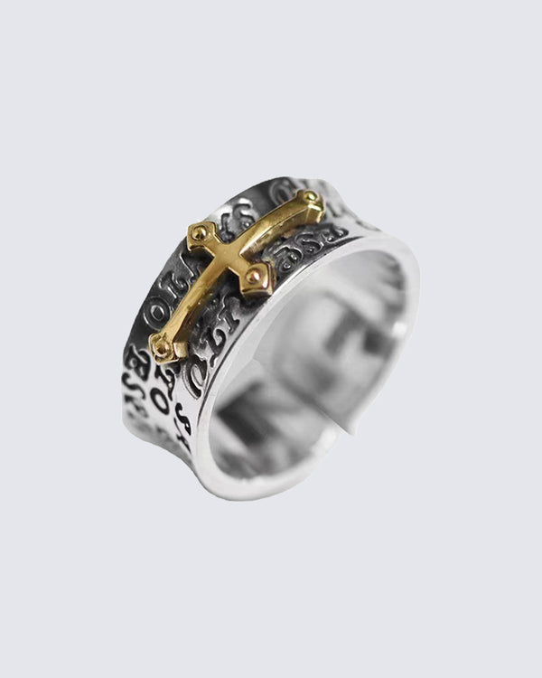 Gold Cross Engraved Ring