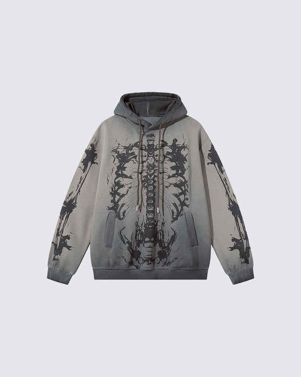 Autumn Winter Gradient Skeleton Print Hoodie
