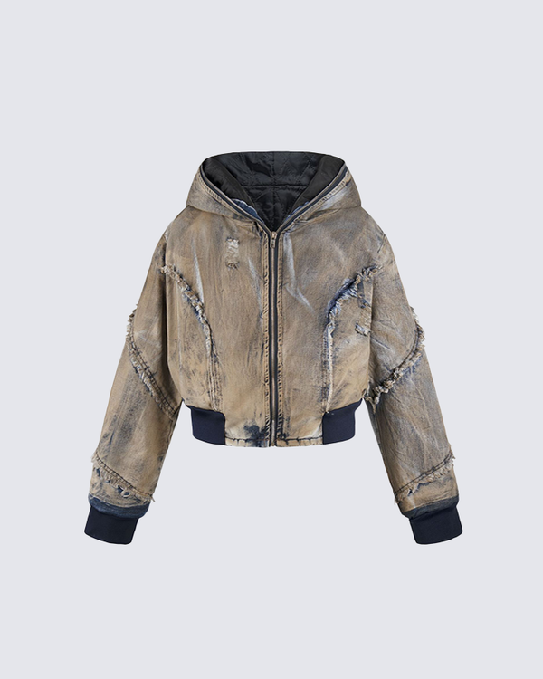 Distressed wash Hooded Jacket