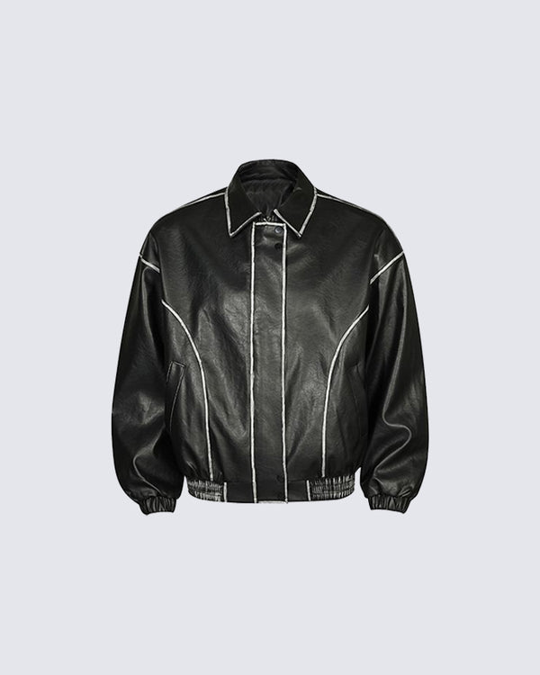 Contrast-Stitch Faux Leather Jacket