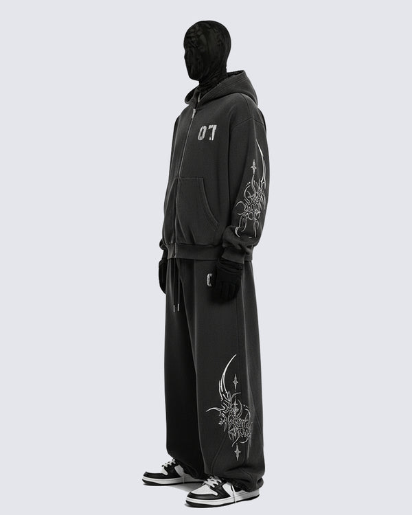 Gothic Print Loose Sports Casual Tracksuit