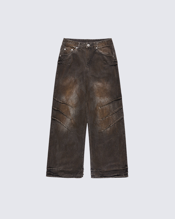 Distressed Vintage Wash Wide-Leg Jeans