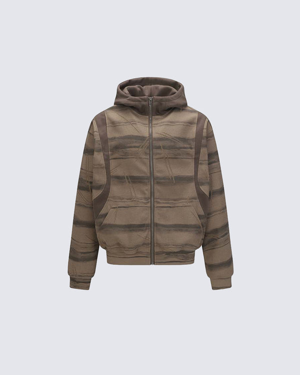 Vintage Marble Pattern Color-Block Hoodie Cardigan