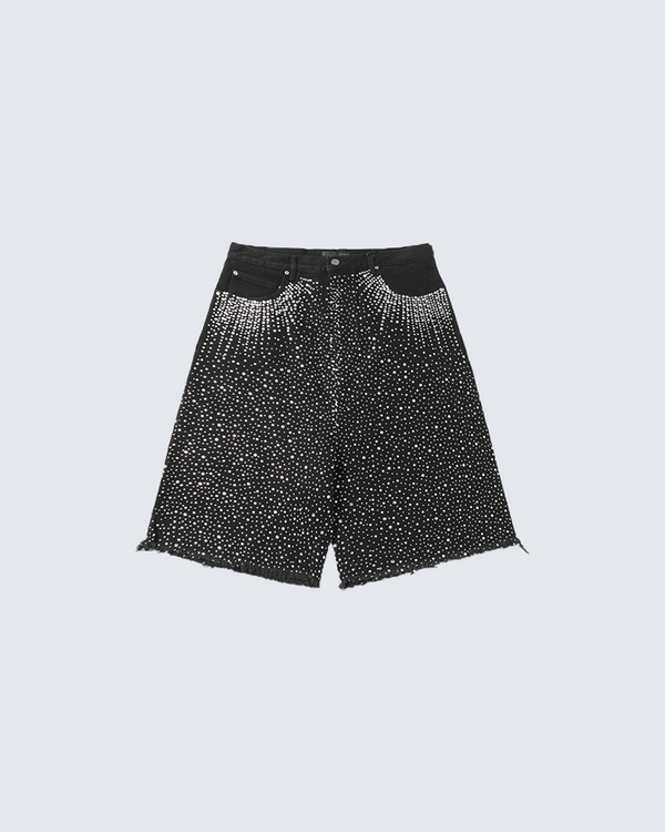 Black Rhinestone Embellished Denim Shorts
