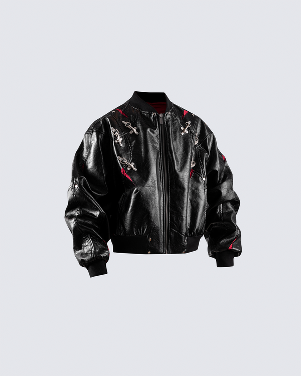 Rivet Accent Faux Leather Bomber Jacket