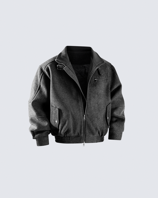 Woolen Stand Collar Bomber Jacket