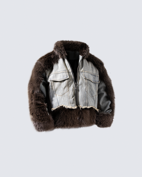 Denim Patchwork Faux Fur Jacket