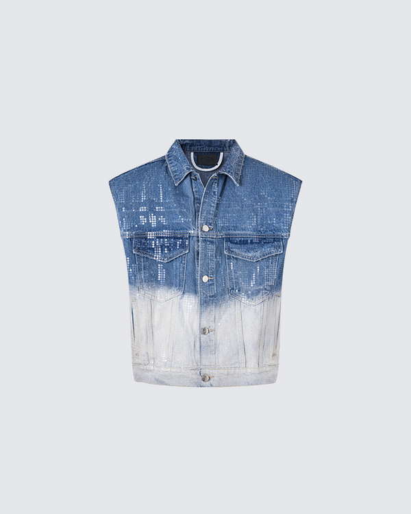 Denim Sequin Sleeveless Jacket – Blue Gradient