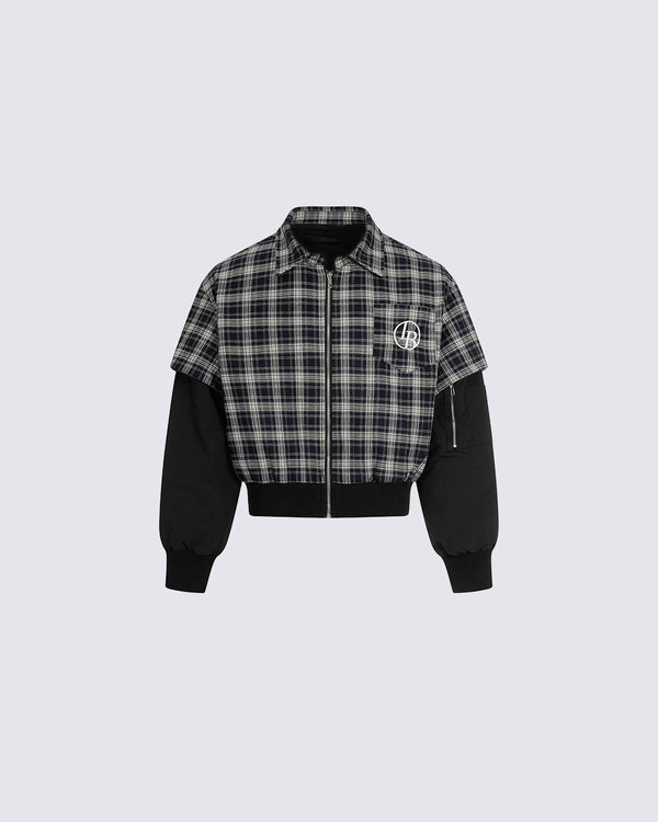 American Streetwear Patchwork Plaid Collar Jacket