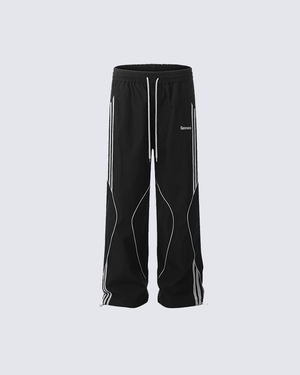 Sport Stripe Contrast Stitch Wide-Leg Track Pants