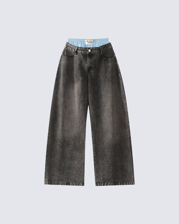 High-Waisted Contrast Patchwork Washed Jeans