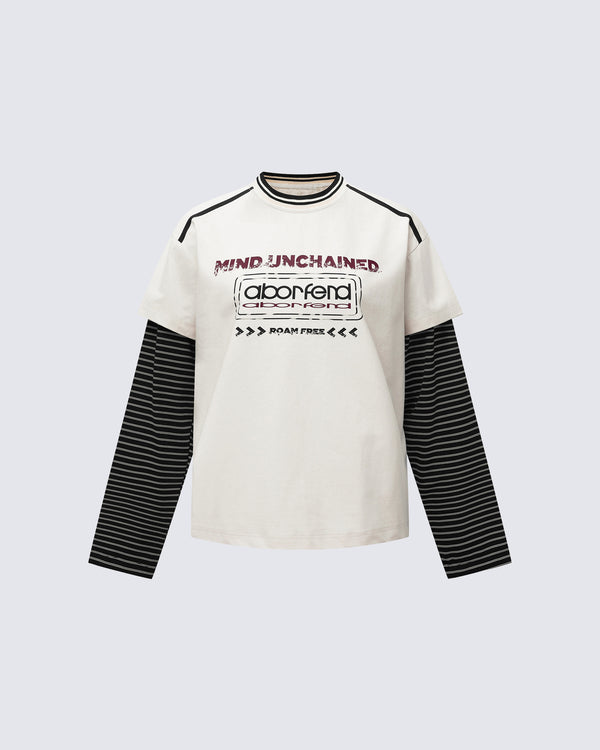 Fake Two-Piece Printed Long Sleeve T-Shirt