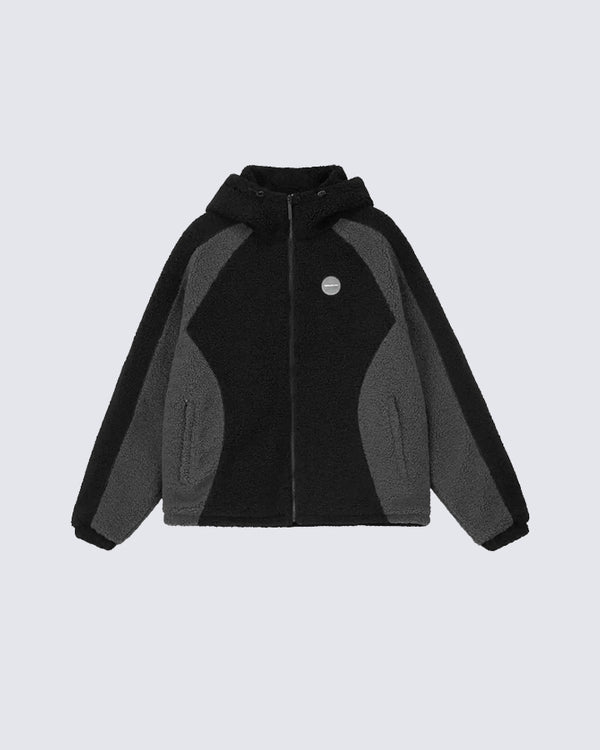 Patchwork Sherpa Fleece Hooded Jacket