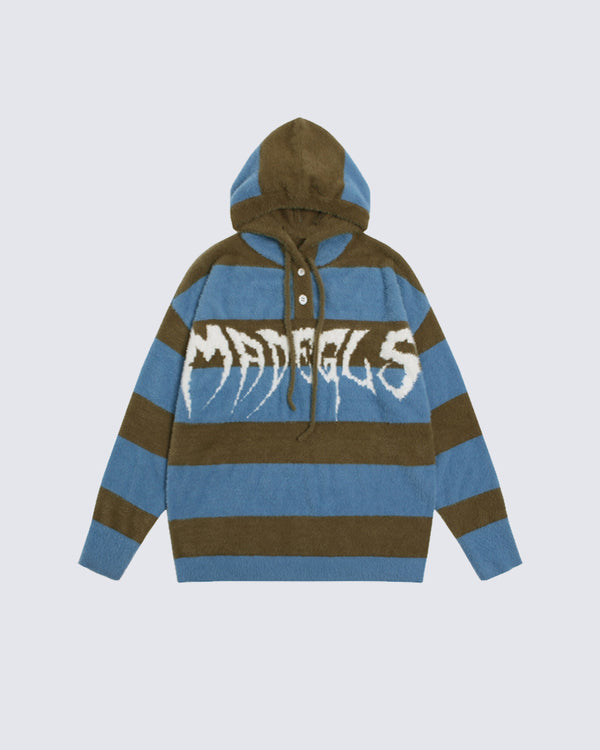 Striped Letter Print Hoodie Sweater