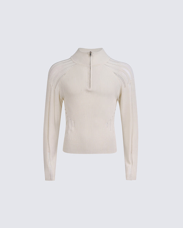 Hollow-Out Mock Neck Slim Fit Knit Sweater