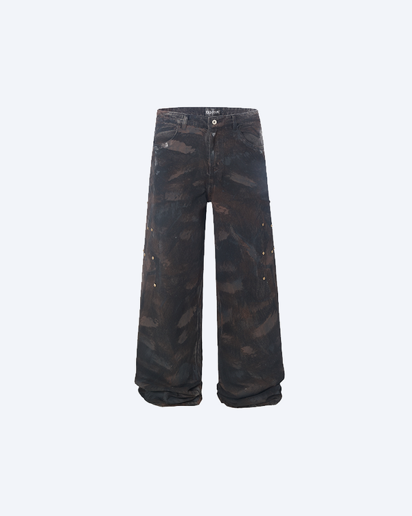 Washed Graffiti Wide-Leg Jeans – Grunge Black