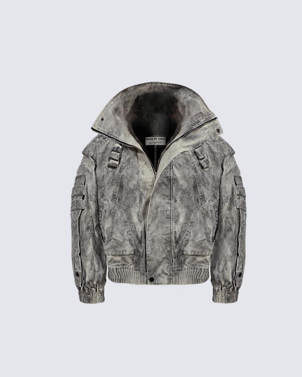 Vintage Washed High-Collar Utility Jacket