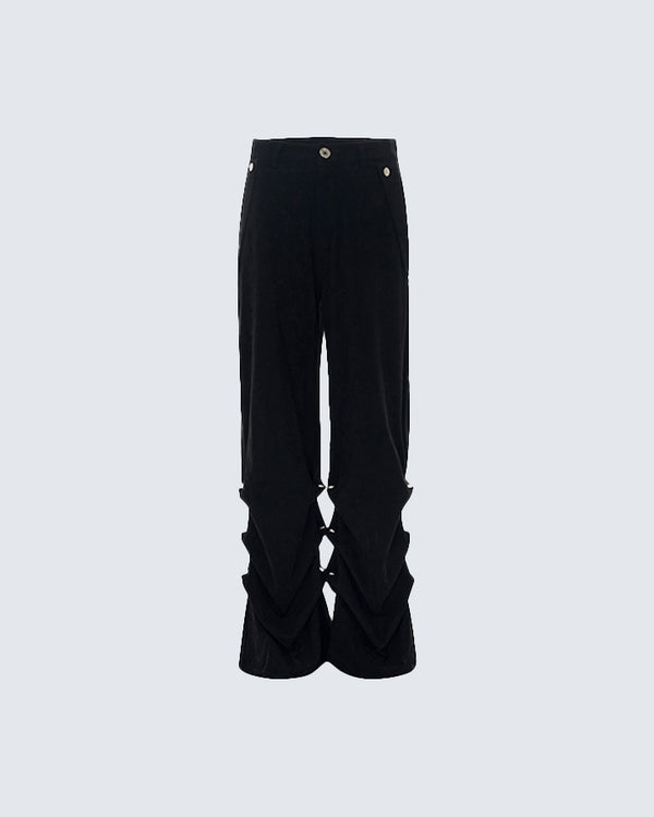 Elegant Black Ruffled Wide-Leg Trousers