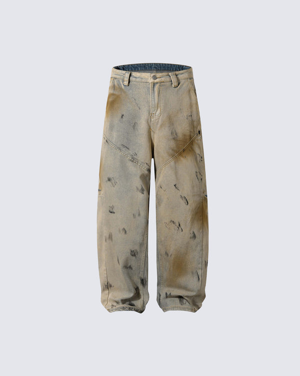 Vintage Washed Mud-Stain Denim Pants