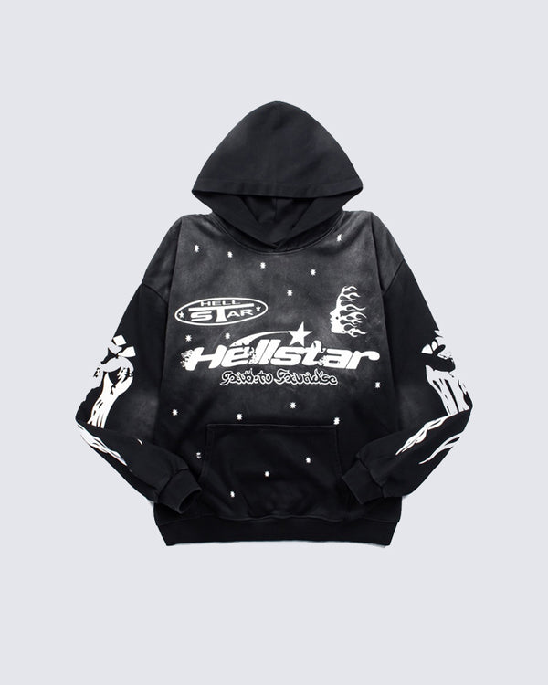 Washed And Distressed Flame Starry Sky Hoodie