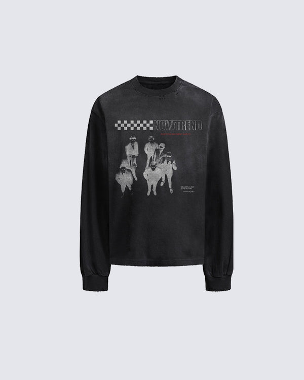 Vintage Distressed Washed Long Sleeve T-Shirt