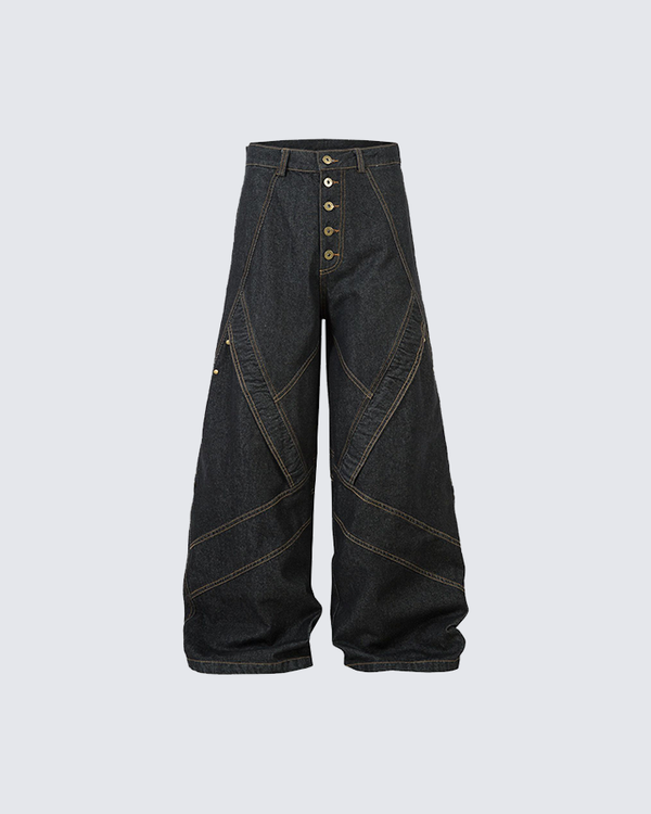 High-Waisted Wide-Leg Denim Pants