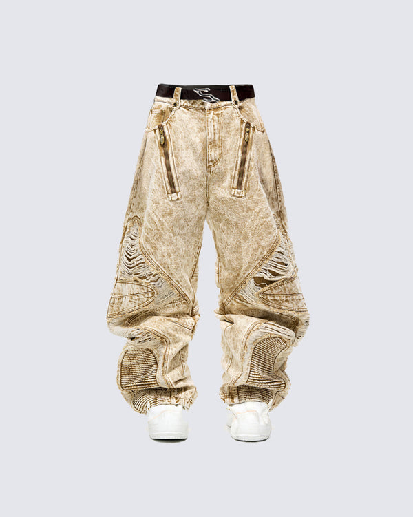 Apocalypse Blade Beige Distressed Denim Pants