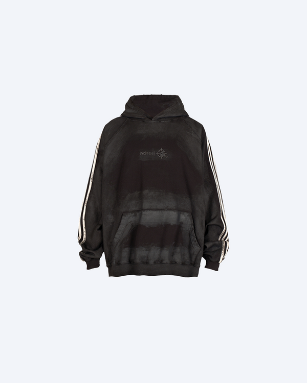 Graffiti-Inspired Oversized Hoodie with Stripes – Black