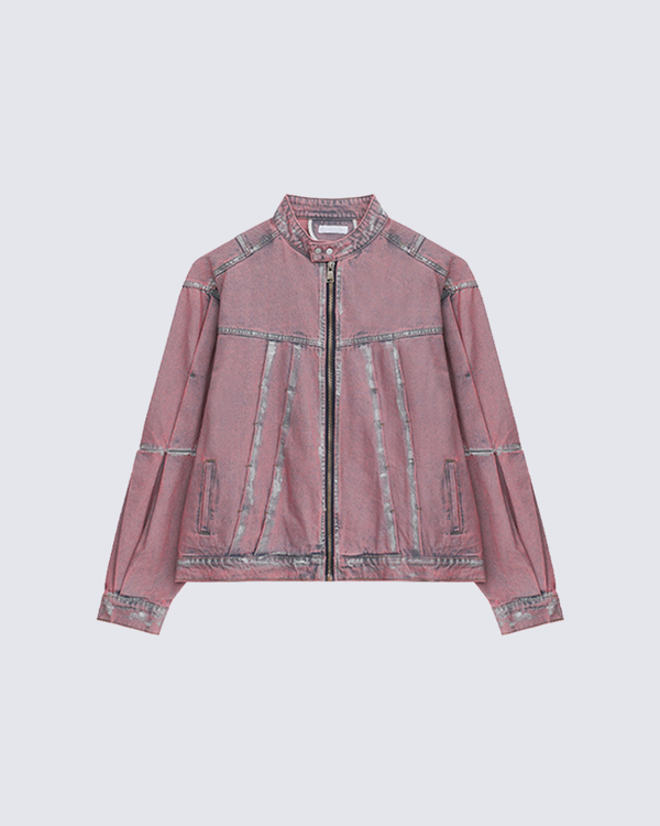 Washed Utility Panel Denim Zip Jacket