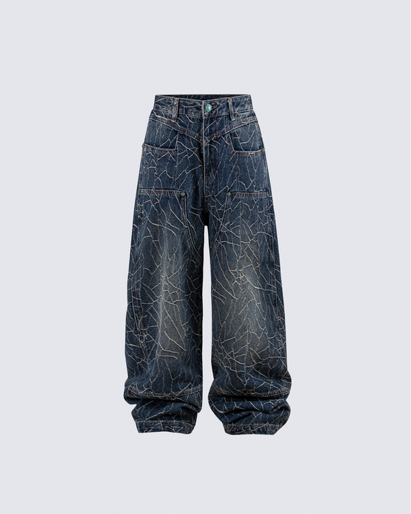Cracked Wash Wide-Leg Jeans