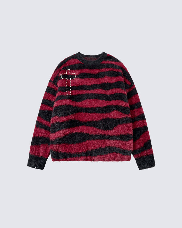 Striped Contrast Faux Mink Couple Sweater