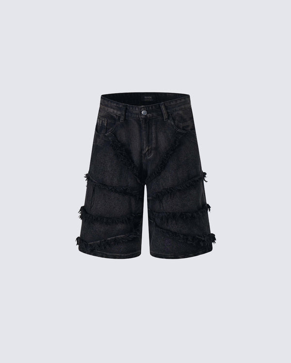 Black Stone Washed Distressed Whisker Shorts