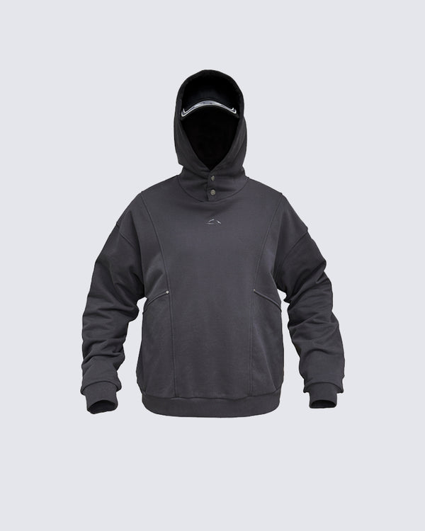 Heavyweight Biker-Style Paneled Hooded Sweatshirt