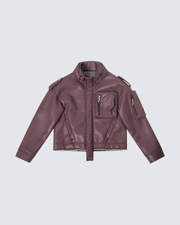 PU Leather Biker Puffer Jacket