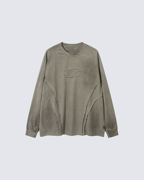 Washed And Dirty Raw Edge Stitching Round Neck Sweatshirt