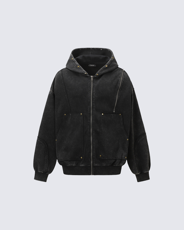 Washed Cotton Zip-Up Hoodie Jacket