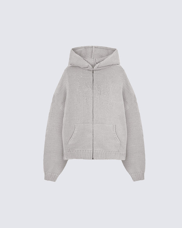 Vintage Relaxed Knit Zip Hoodie