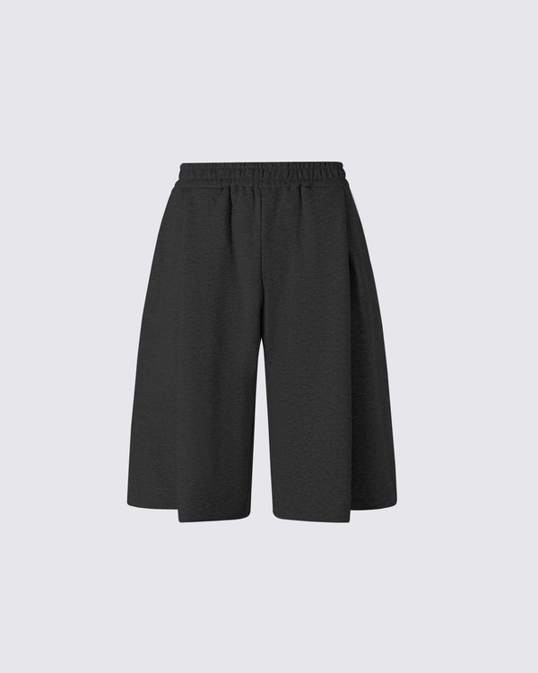 Pleated Wide-Leg Mid Shorts