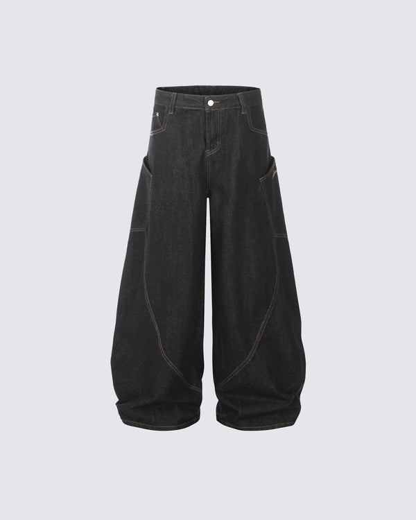 Curved Seam Denim Pants