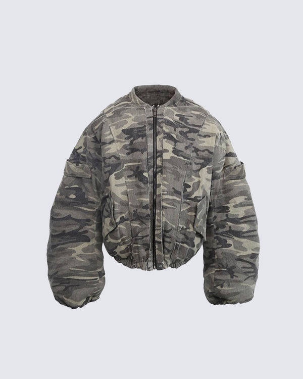 Camouflage Distressed Cotton Padded Jacket