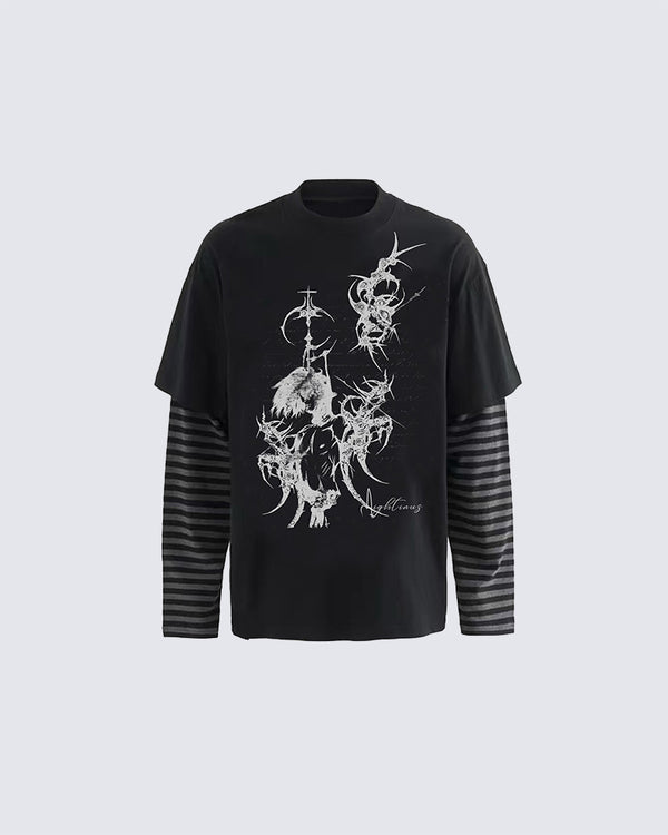 Graphic Print Layered Long-Sleeve Shirt